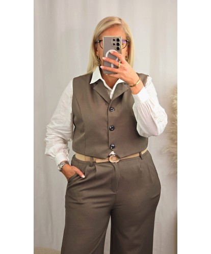 Ensemble Tailleur Gilet Taupe - Elsa