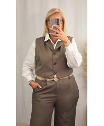 Ensemble Tailleur Gilet Taupe - Elsa