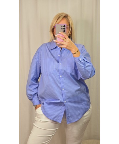 Chemise Longue Bleu Ligné -...