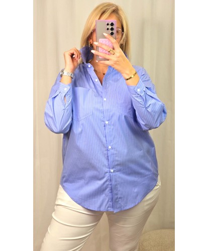 Chemise Longue Bleu Ligné - Lucie