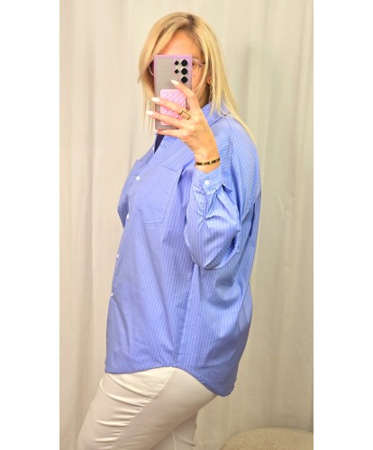 Chemise Longue Bleu Ligné - Lucie