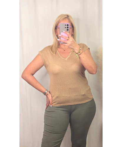 T-Shirt Camel Col V Lurex -...