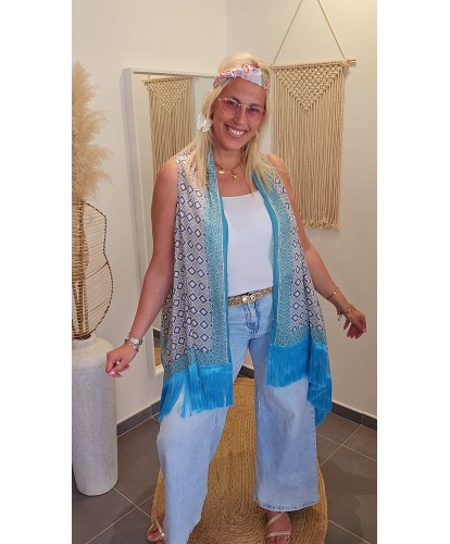 Gilet Hippie à Franges Bleu...