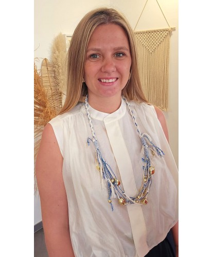 Collier Bleu Fait Main Indien en Bronze