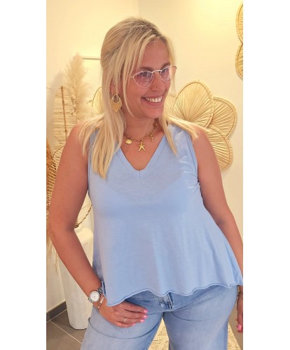 Top Asymétrique Col V Bleu Ciel - Jessica