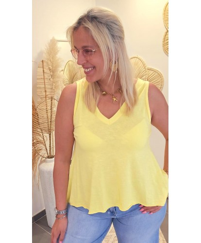 Top Asymétrique Col V Jaune...