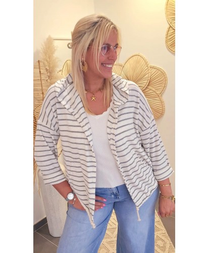 Gilet Capuche Marin Gris - Melinda