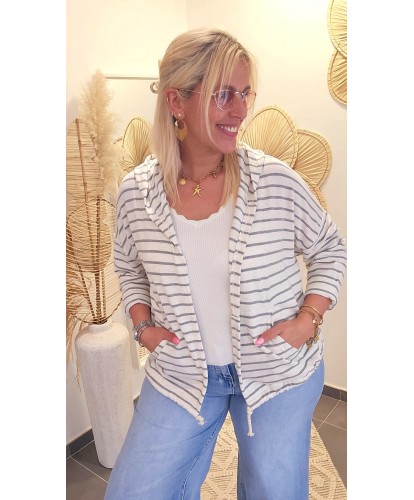 Gilet Capuche Marin Gris - Melinda