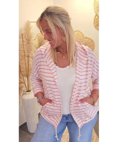 Gilet Capuche Marin Rose -...
