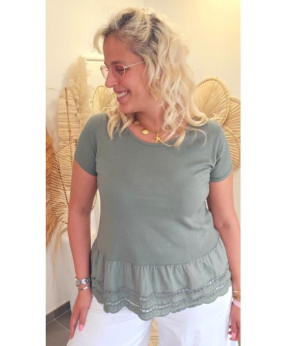 T-shirt Broderie Kaki - Zara