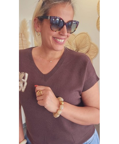 Bracelet Elastiqué Nacré Taupe
