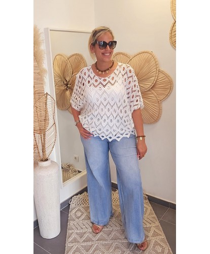 Haut Crochet Blanc - Fleur