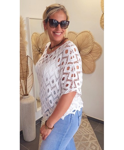 Haut Crochet Blanc - Fleur