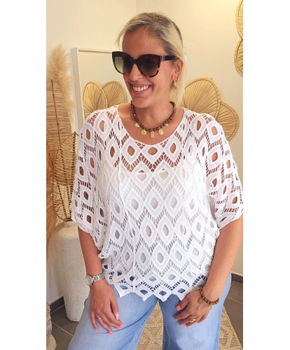 Haut Crochet Blanc - Fleur