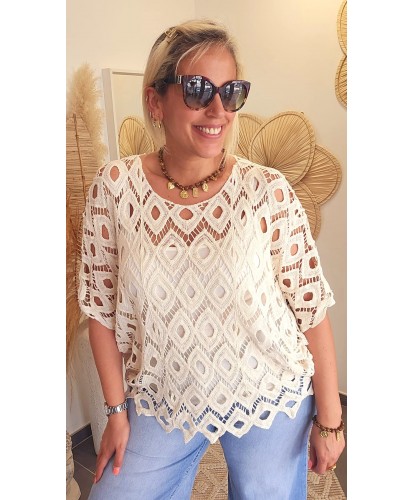 Haut Crochet Beige - Fleur