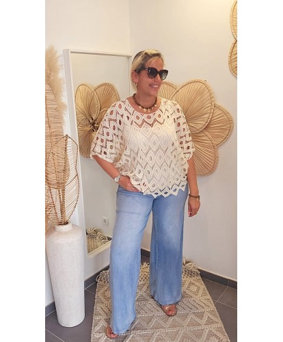 Haut Crochet Beige - Fleur