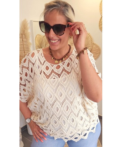 Haut Crochet Beige - Fleur