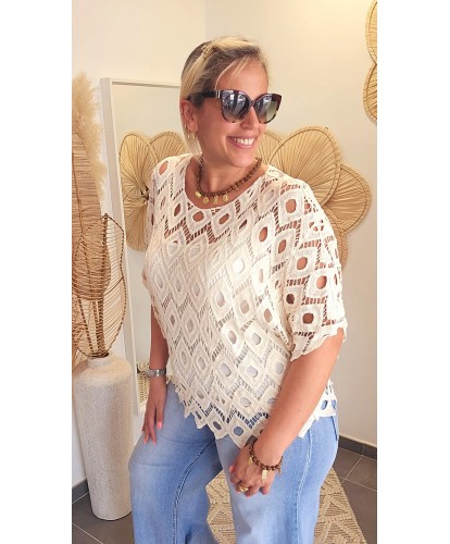 Haut Crochet Beige - Fleur
