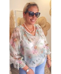 Blouse Mousseline Fleurie Vert - Ilana
