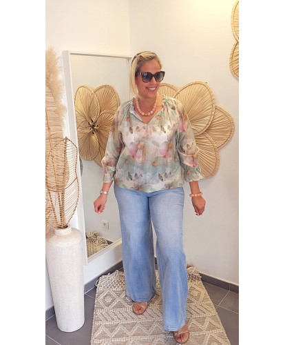 Blouse Mousseline Fleurie Vert - Ilana