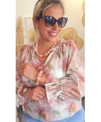 Blouse Mousseline Fleurie Rose - Ilana