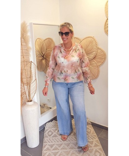 Blouse Mousseline Fleurie Rose - Ilana
