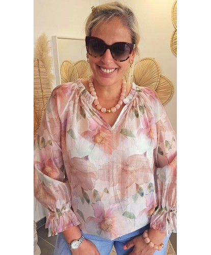 Blouse Mousseline Fleurie Rose - Ilana