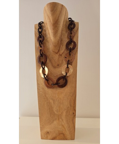 Collier Acier Anneaux Marron et Doré