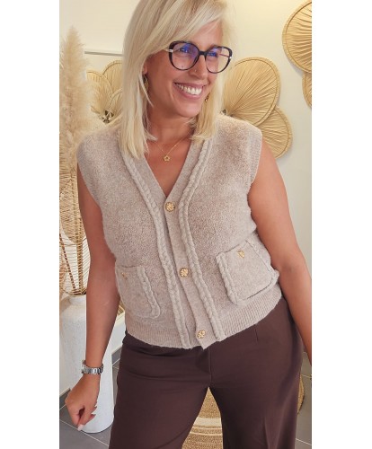 Cardigan Chic Sans Manche Camel - Emilie