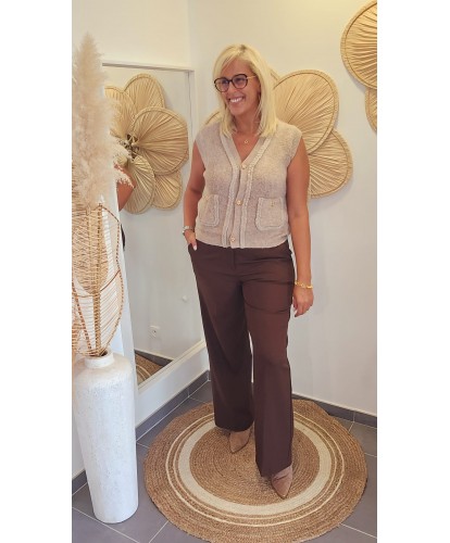 Cardigan Chic Sans Manche Camel - Emilie