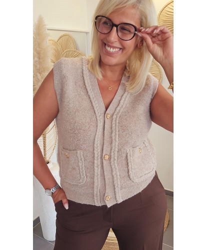 Cardigan Chic Sans Manche Camel - Emilie