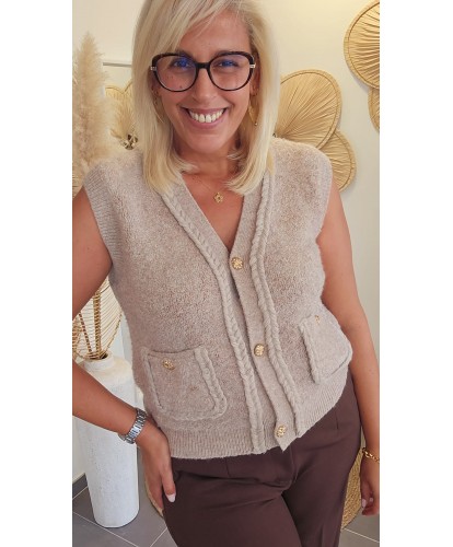 Cardigan Chic Sans Manche Camel - Emilie