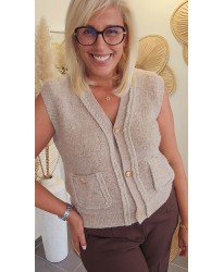 Cardigan Chic Sans Manche Camel - Emilie