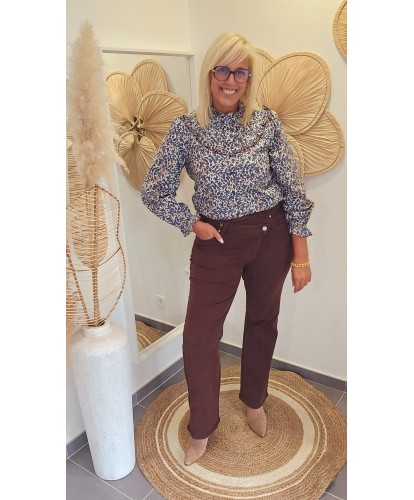 Jeans Wide Leg Chocolat -...