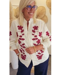 Chemise Ecrue Brodée à Fleurs Bordeaux - Alix