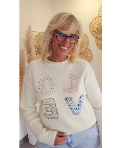 Pull "LOVE" à Motifs Fleuris - Laura