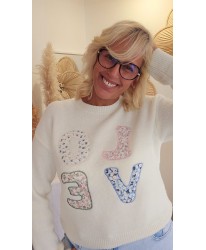 Pull "LOVE" à Motifs Fleuris - Laura