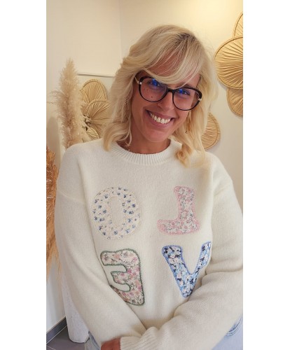 Pull "LOVE" à Motifs Fleuris - Laura