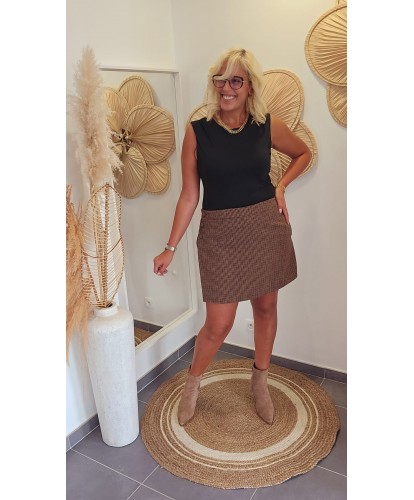 Jupe Short Marron Vichy -...