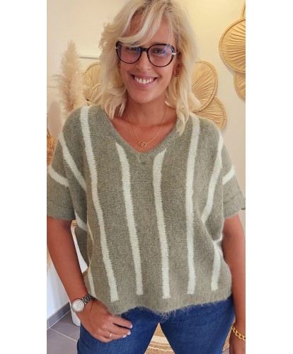 Pull Kaki Léger Rayé –...