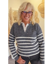 Pull Gris Marinière -Nour
