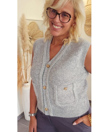 Cardigan Chic Sans Manche Gris - Emilie