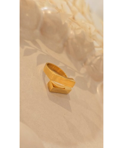 Bague Acier Design Doré