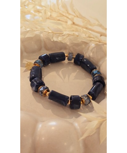 Bracelet Acier Elastiqué Pierre Noir