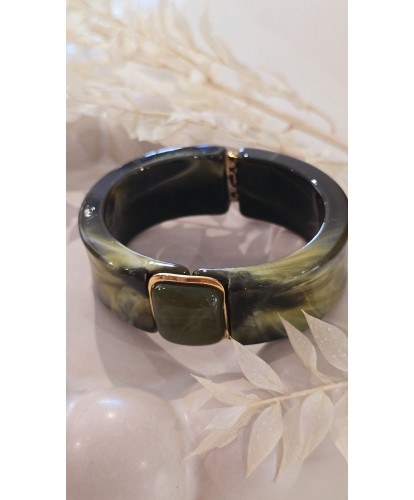 Bracelet Acier Jonc Vert Nacré