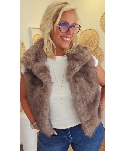 Gilet Fausse Fourrure Taupe...
