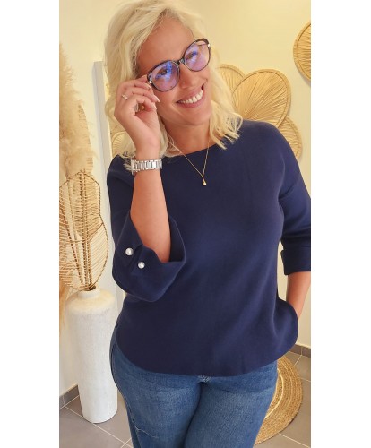 Pull Bleu Perles Nacrés -...