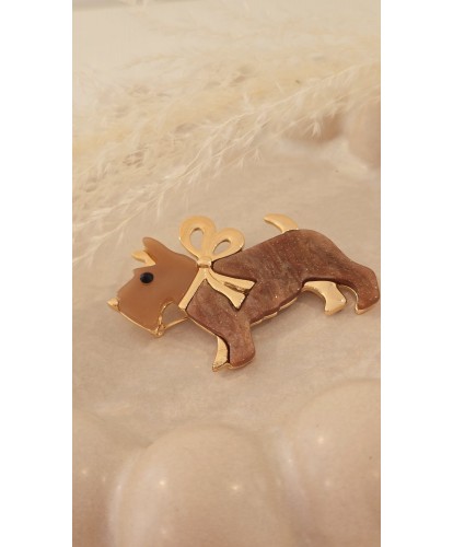 Broche Acier Chien Marron