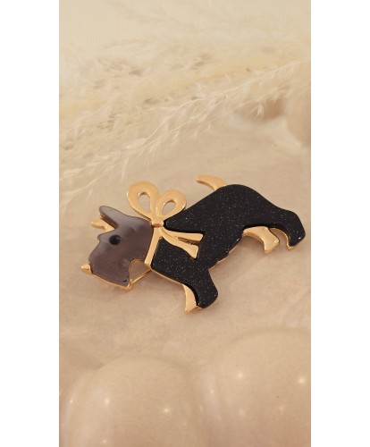 Broche Acier Chien Noir