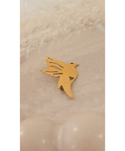 Broche Acier Oiseau Dorée
